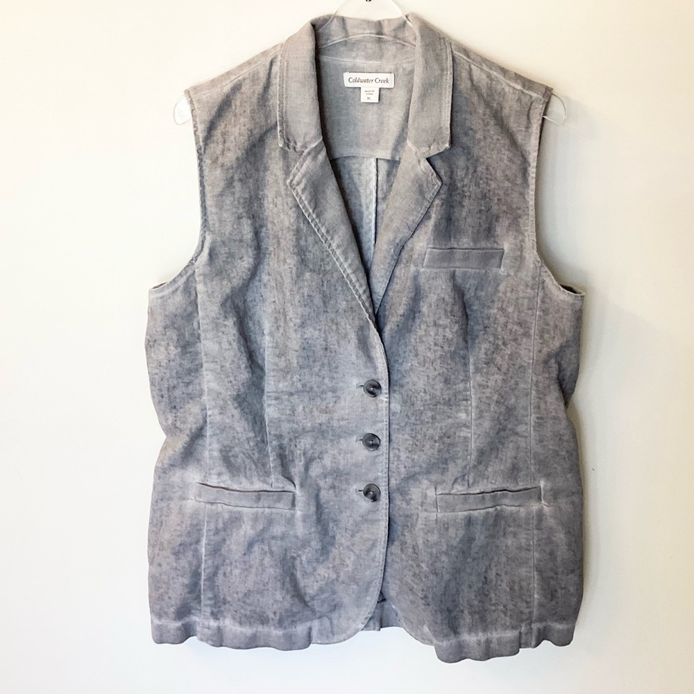 Coldwater Creek Linen & Cotton Blend Long Line Vest - Gray - XL